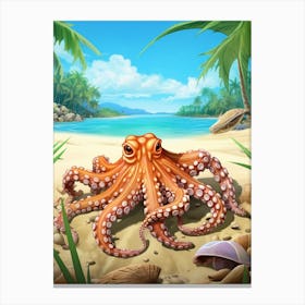 Coconut Octopus Illustration 11 Canvas Print