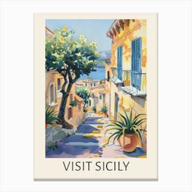 Visit Sicily Street Travel Poster Canvas Print