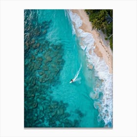 Aerial Drone Photography Capturing A Surfer Riding A Wave Near A Lagoon On A Tropical Coastline San (6) Canvas Print