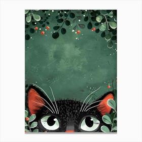 Black Cat With Berries Canvas Print