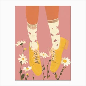 Woman Yellow Shoes With Flowers 3 Canvas Print