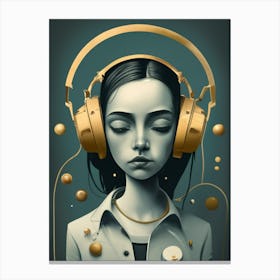 Girl With Headphones 50 Canvas Print