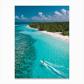 Aerial Drone Photography Capturing A Surfer Riding A Wave Near A Lagoon On A Tropical Coastline San (1) Canvas Print