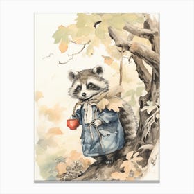 Storybook Animal Watercolour Raccoon 4 Canvas Print