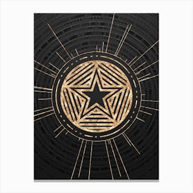 Geometric Glyph Symbol in Gold with Radial Array Lines on Dark Gray n.0093 Canvas Print
