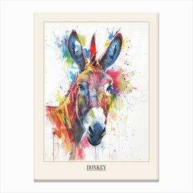 Donkey Colourful Watercolour 1 Poster Canvas Print