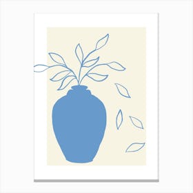 Blue Vase With Leaves Canvas Print