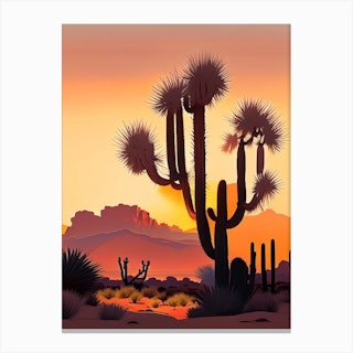Joshua Trees At Dawn In Desert Vintage Botanical Line Drawing  (2) Canvas Print