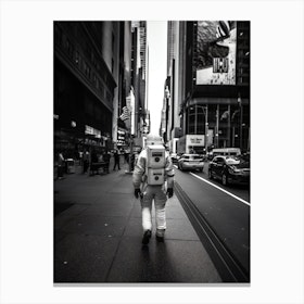 Astronaut In New York City Black And White Photo Canvas Print