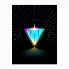 Neon Geometric Glyph in Candy Blue and Pink with Rainbow Sparkle on Black n.0381 Canvas Print