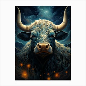 A Bull With Longhorns In A Night Sky Canvas Print