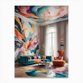 The Melted Space: Living Room in Flux Colorful Living Room Canvas Print