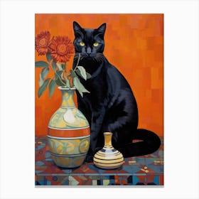 Black Cat With Flowers 3 Canvas Print