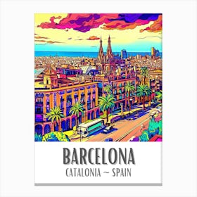 Barcelona Colorful Cityscape 4 Canvas Print