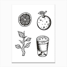 Juice Frutis Black And White Line Art Canvas Print