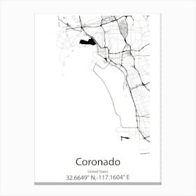 Coronado,United States Minimalist Map Canvas Print