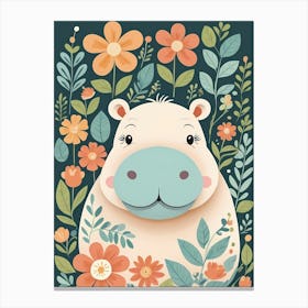 Floral Baby Hippo Nursery Illustration (53) Canvas Print