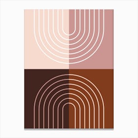 Abstract Rainbow Line and Blocks V in Purple Rose Gold Midcentury Modern Canvas Print