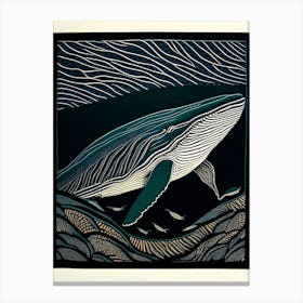 Deep Ocean Whale Linocut Canvas Print