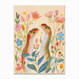 Folksy Floral Animal Drawing Snake Canvas Print