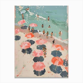 Pink Umbrellas At The Beach Canvas Print