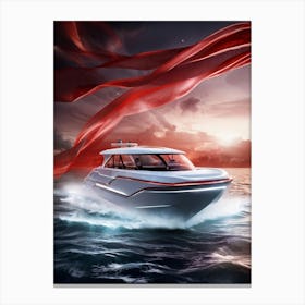 Sketch Style Boat On Artificial Intelligence Themed Sea Brush Strokes Visible Imagery Of Ethereal Canvas Print