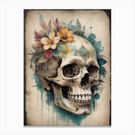 Floral Skull Vintage Painting (9) Canvas Print