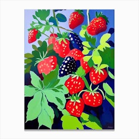 Wild Strawberries, Plant, Colourful Brushstroke Painting Canvas Print