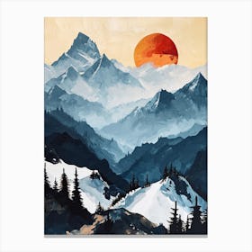 Sunset In The Mountains Peaks Canvas Print