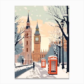 Vintage Winter Travel Illustration London United Kingdom 3 Canvas Print