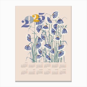 calendar 2025 Linocut flowers peachy pastel Canvas Print