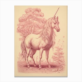 Pink Pegasus Vintage Etching Canvas Print