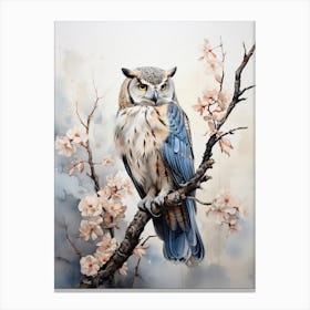 Owl, Japanese Brush Painting, Ukiyo E, Minimal 4 Canvas Print