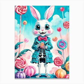 Cute Skeleton Rabbit With Candies Painting (36) Canvas Print