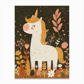 Unicorn In A Meadow Of Flowers Mustard Muted Pastels 1 Canvas Print