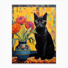 Black Cat With Tulips 1 Canvas Print