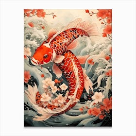 Koi Fish Animal Drawing In The Style Of Ukiyo E 1 Canvas Print
