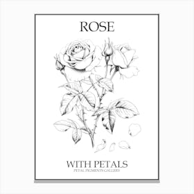 Rose With Petals Line Drawing 3 Poster Canvas Print