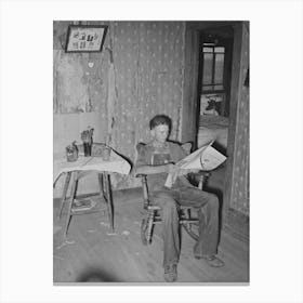 Son Of Tenant Farmer Reading The Morning Paper While Waiting For Noonday Meal Near Muskogee, Oklahoma Canvas Print