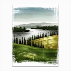 Landscape With Trees And Lake Vector Canvas Print