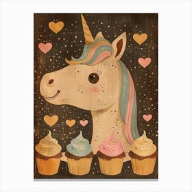 Unicorn With Cupcakes Mocha Muted Pastels 2 Canvas Print