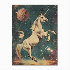 Unicorn In Space Playing Basketball Retro 1 Canvas Print