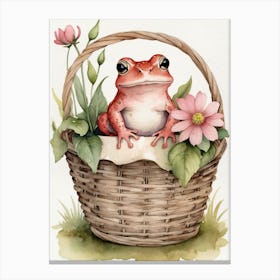 Cute Pink Frog In A Floral Basket (5) Canvas Print