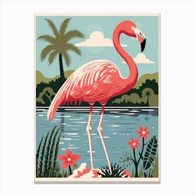 Vintage Bird Linocut Flamingo 6 Canvas Print