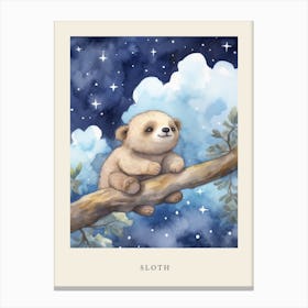 Baby Sloth Sleeping In The Clouds Nursery Poster Canvas Print