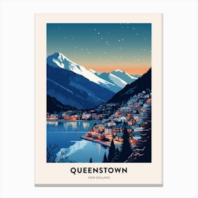 Winter Night  Travel Poster Queenstown New Zealand 1 Canvas Print
