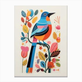 Colourful Scandi Bird Finch 1 Canvas Print