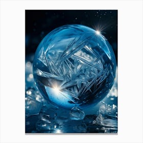 Frozen Reality Captured In A Crystalline Ice Sphere Macro Photography Style Detailed Reflections A (1) Canvas Print