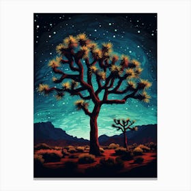 Joshua Tree With Starry Sky At Night In Retro Illustration Style (2) Canvas Print