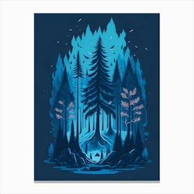 A Fantasy Forest At Night In Blue Theme 9 Canvas Print